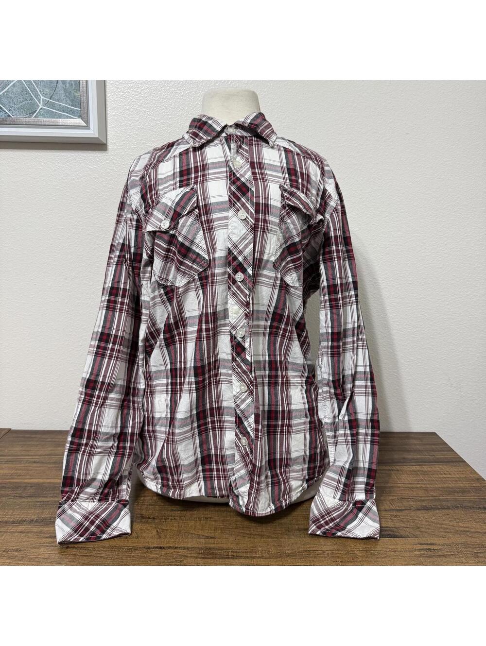 Reclaim Relaxed Fit Plaid Button-Up Shirt Size Medium